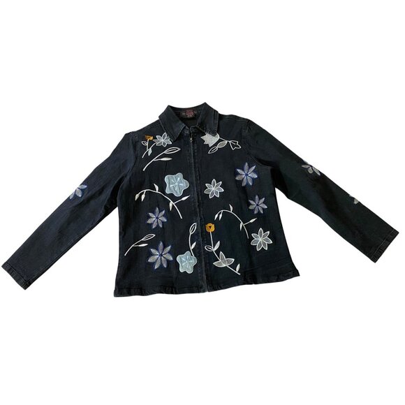 Isabel Hayley Embroidered Floral Denim Jacket Size 12 - Picture 1 of 8